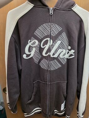 G-Unit Brown Zip-Up Hoodie with Cream Stripes